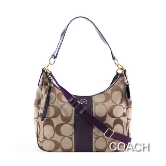 Coach Handbags - Coach Signature Stripe Hobo Shoulder Bag Crossbody